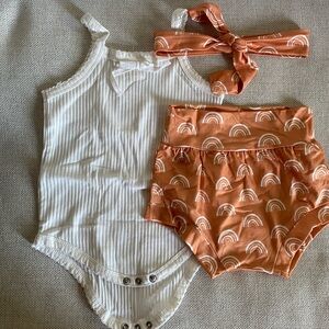 Kids Rainbow Bodysuit and Headband Set - White and Orange